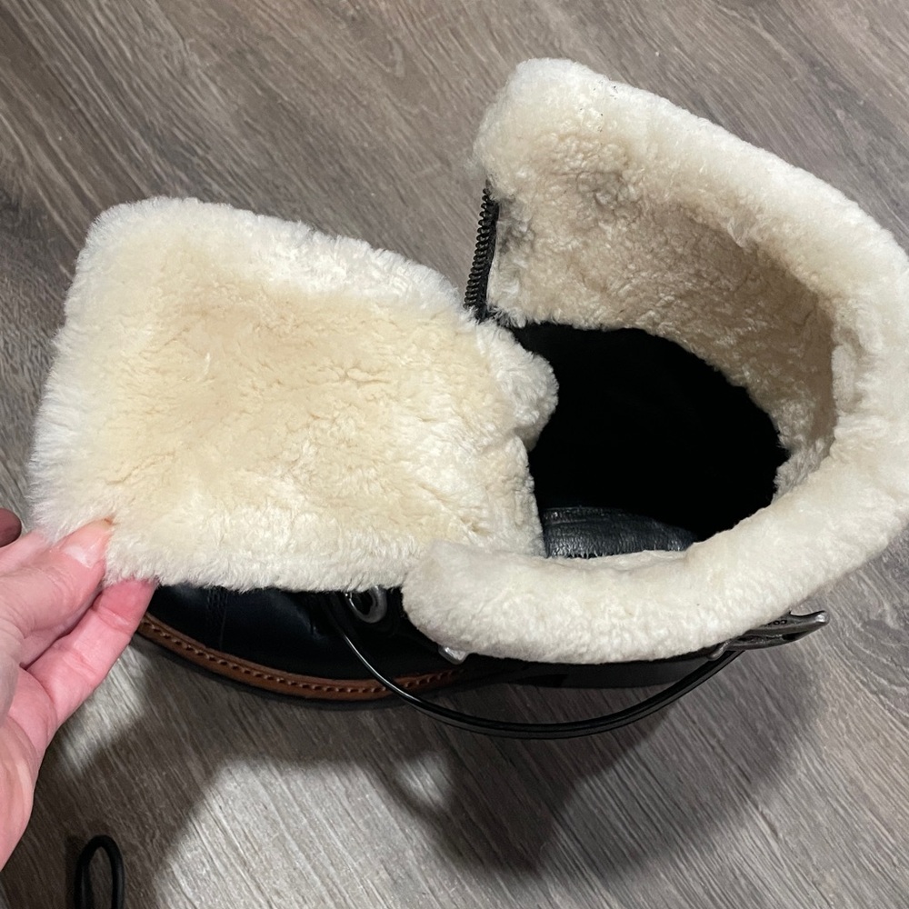 Coach 1941 Black Leather Womens Moto Boot with Shearling 2 inch heel size 8 M. - Picture 12 of 16